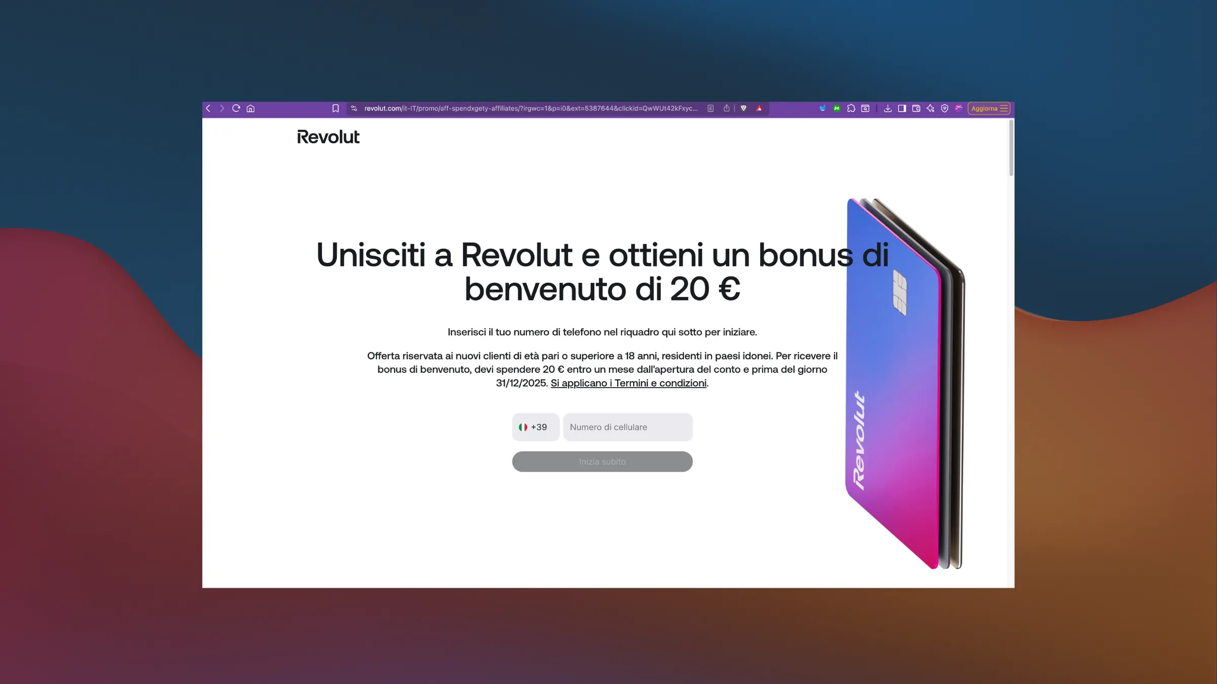 Schermata bonus 20€ Revolut