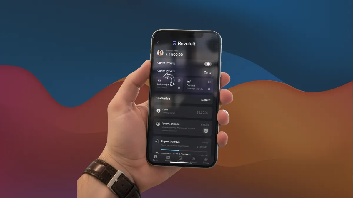 Dashboard App Revolut con funzioni evidenziate
