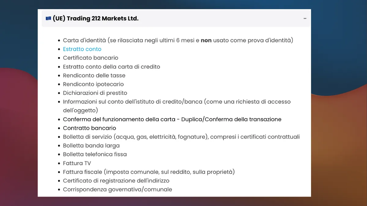 Trading 212 verifica identità KYC documenti necessari